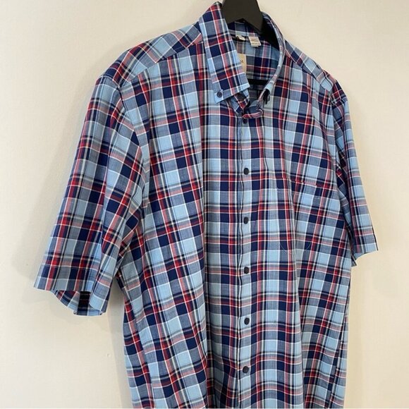 Haupt Regular Fit 41/42 Blue Plaid Checketed Short Sleeve Shirt 16.5 Germany - Picture 4 of 16